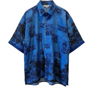 Aloha Joe Mens Hawaiian Shirt Short Sleeves Blue Size Large
